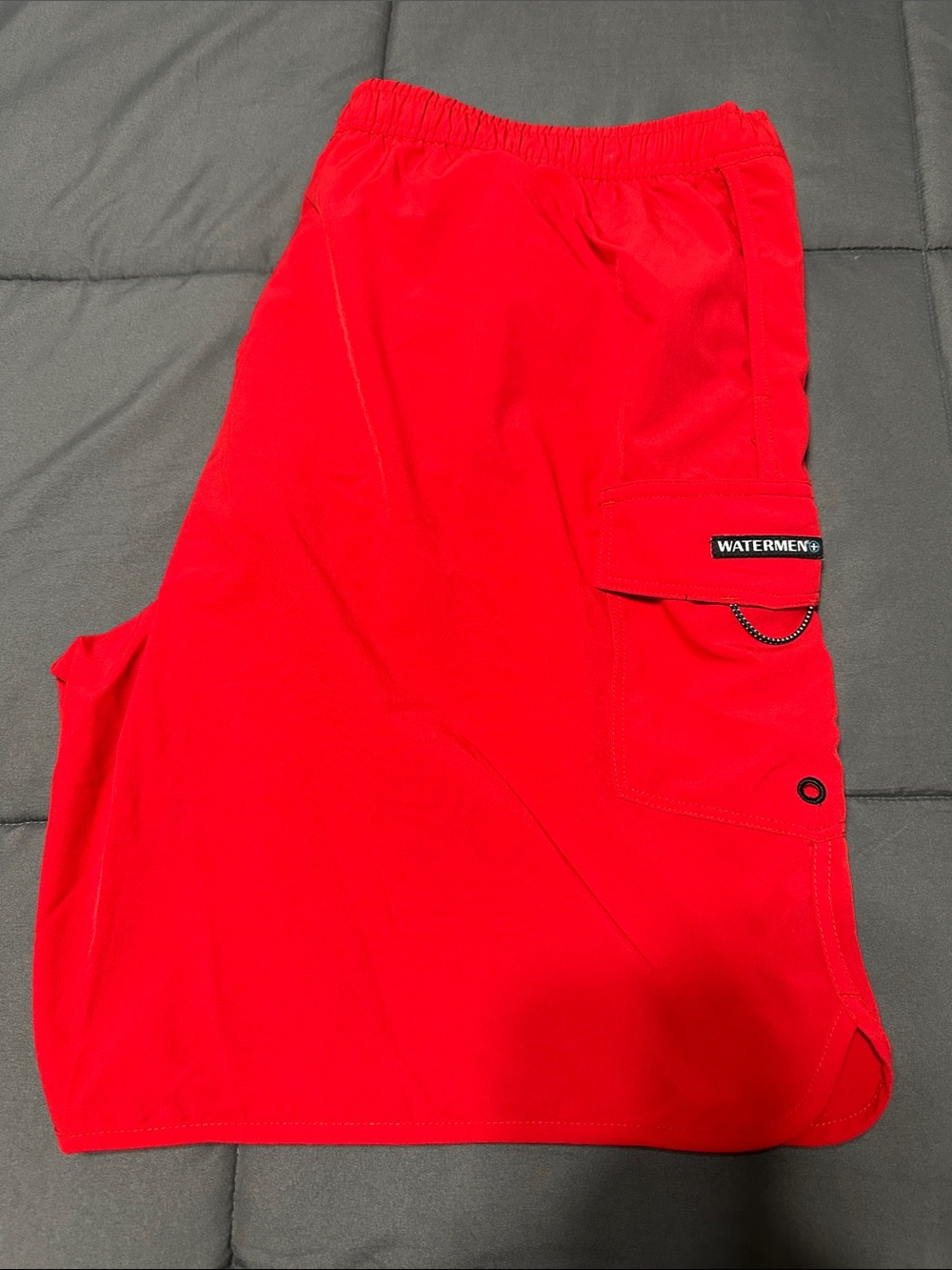Red Watermen Men's Swim Trunks with Side Cargo Pocket